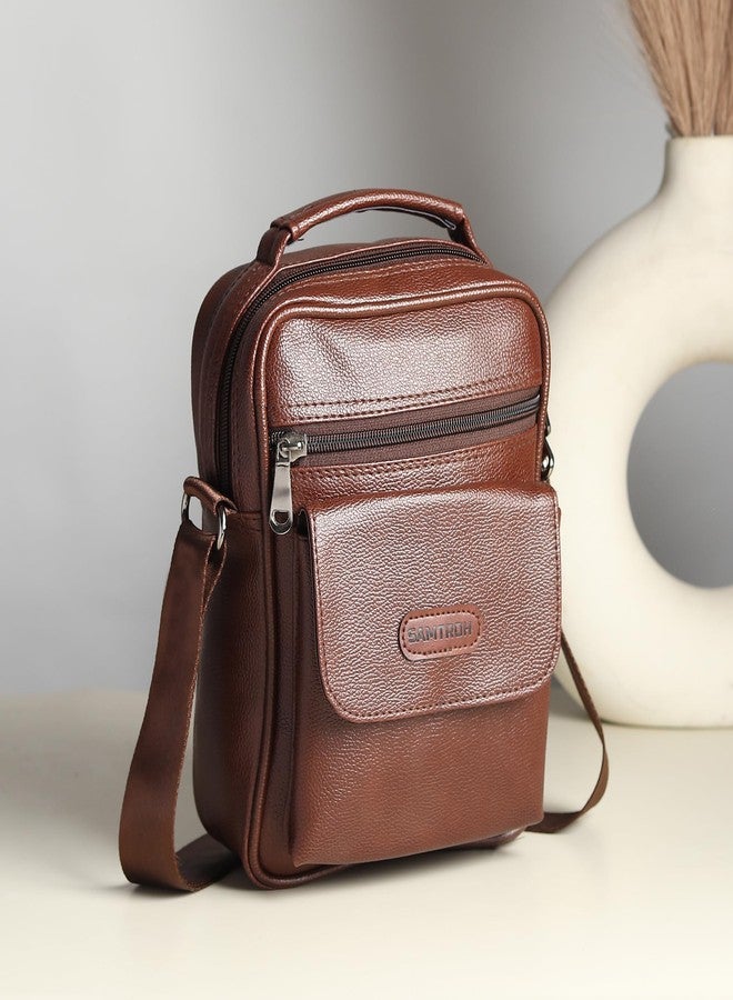 SAMTROH Vegan Leather Small Sling Bag for Men | Chest Slinger Bag | Crossbody Bag| Side Bag Men | Mini Leather Slings | Corporate Gift Item | Passport Sling. (Brown) - Image 2